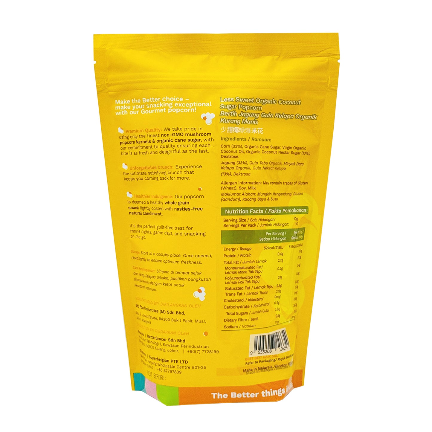 BG Better Less Sweet Coconut Sugar Popcorn 100g