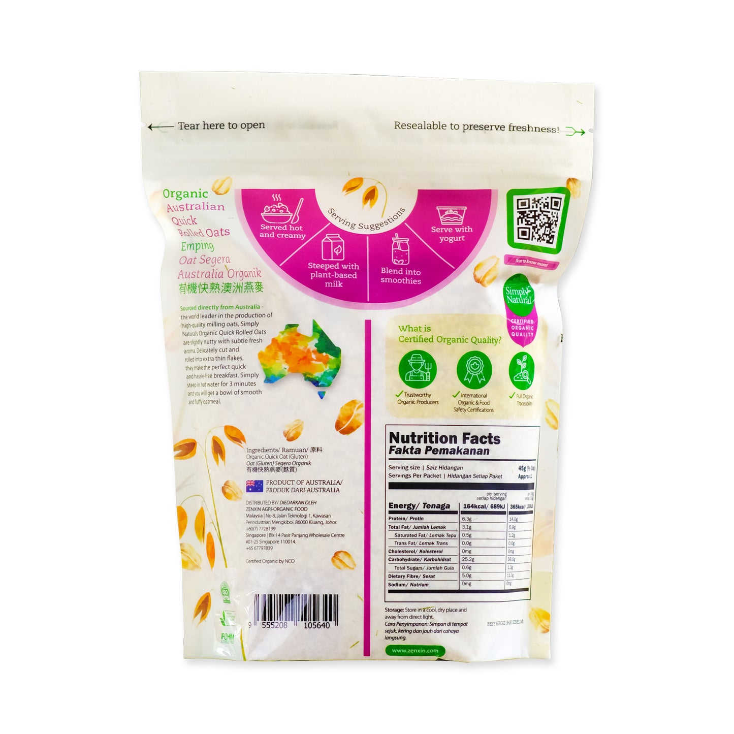 Organic Quick Rolled Oat Australia 500g