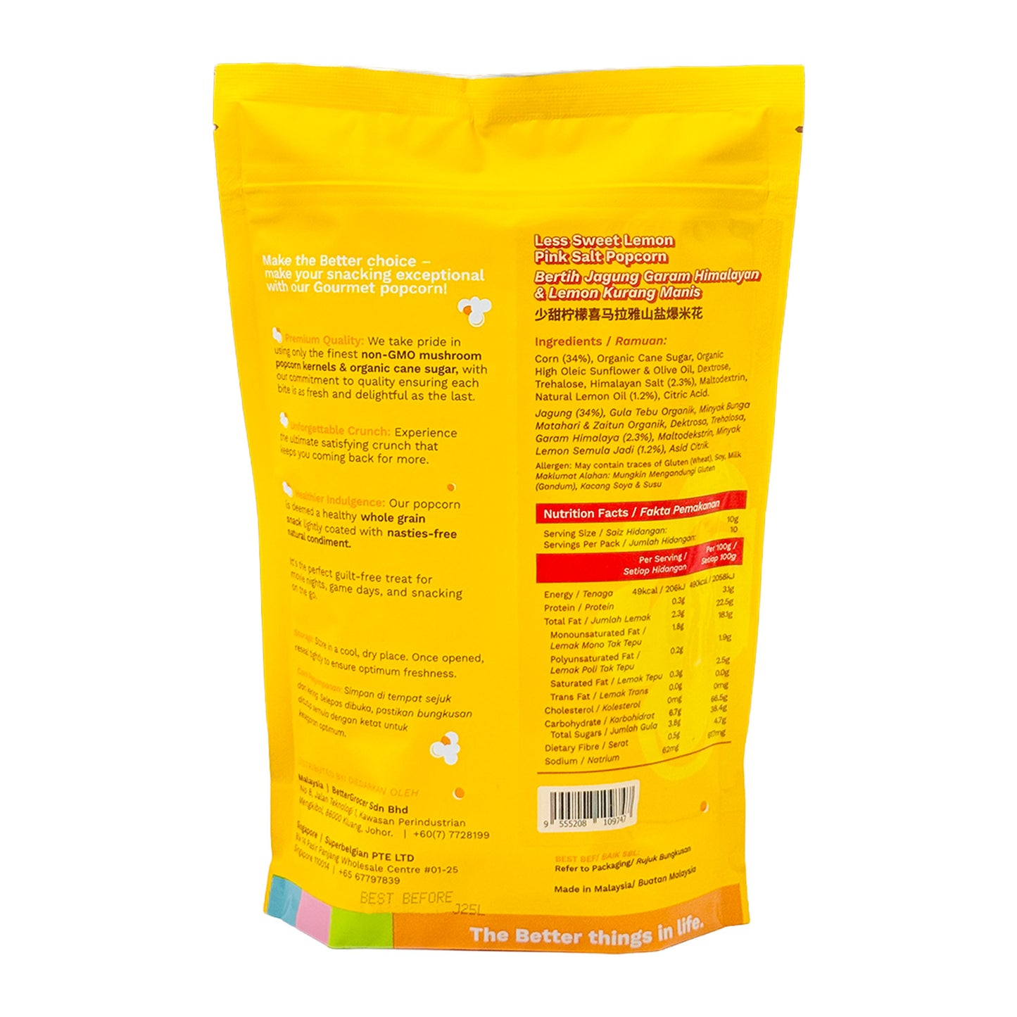 BG Better Less Sweet Lemon Pink Salt Popcorn 100g