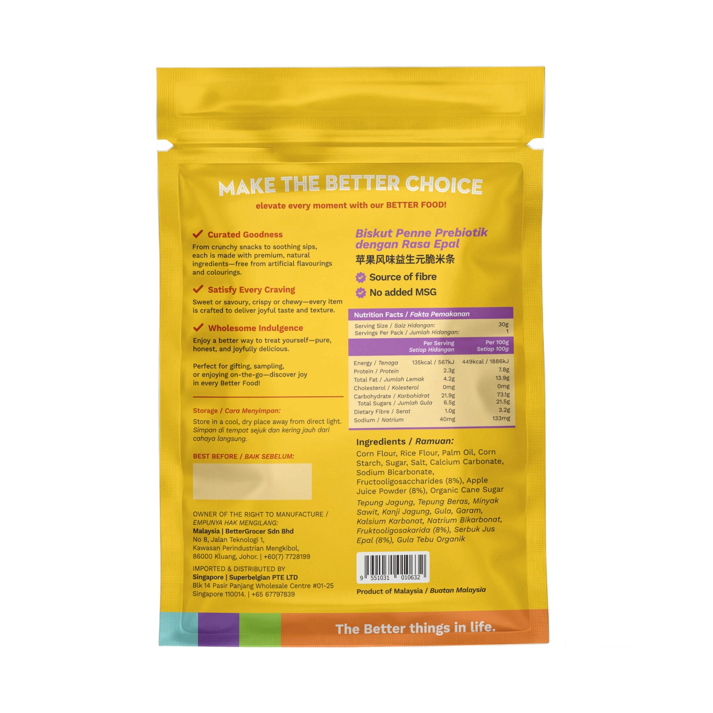 Prebiotics Penne Cracker w Apple Powder 30g