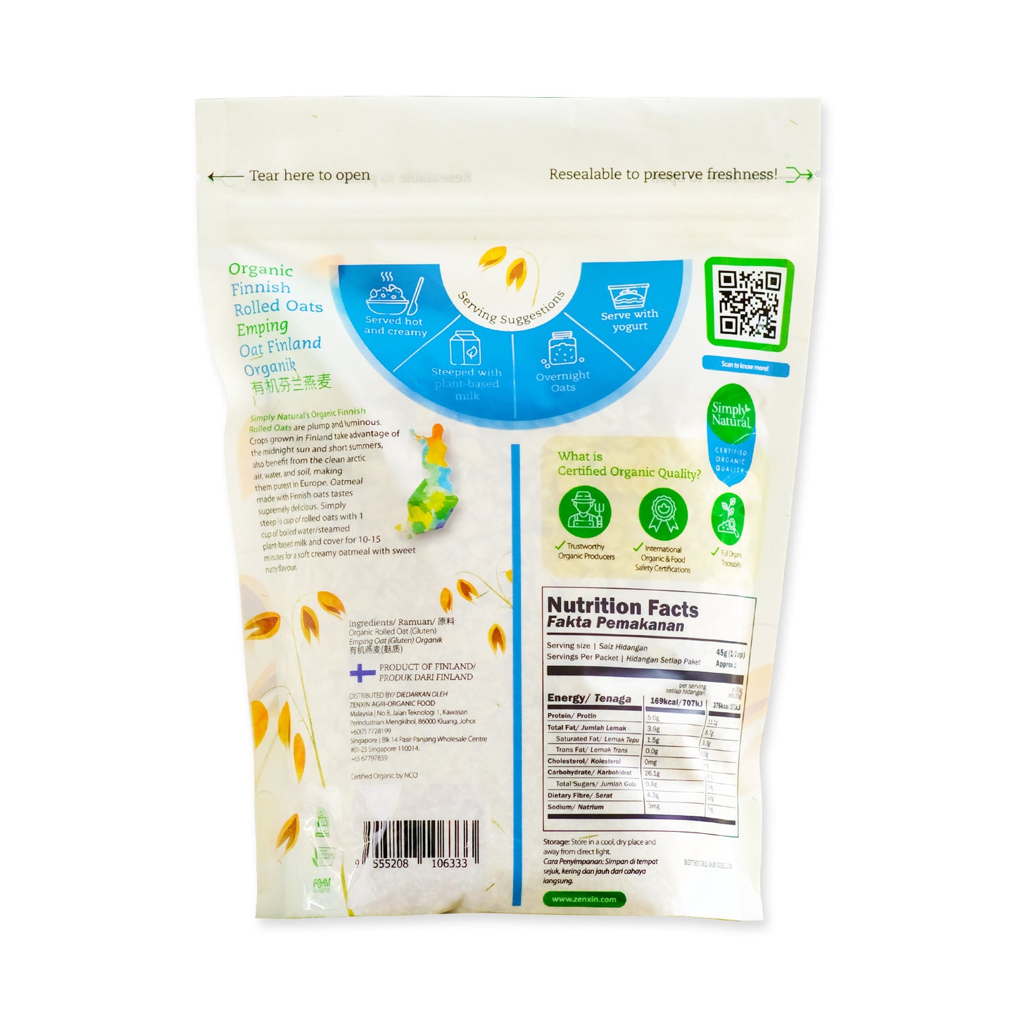 Organic Rolled Oat Finland 500g